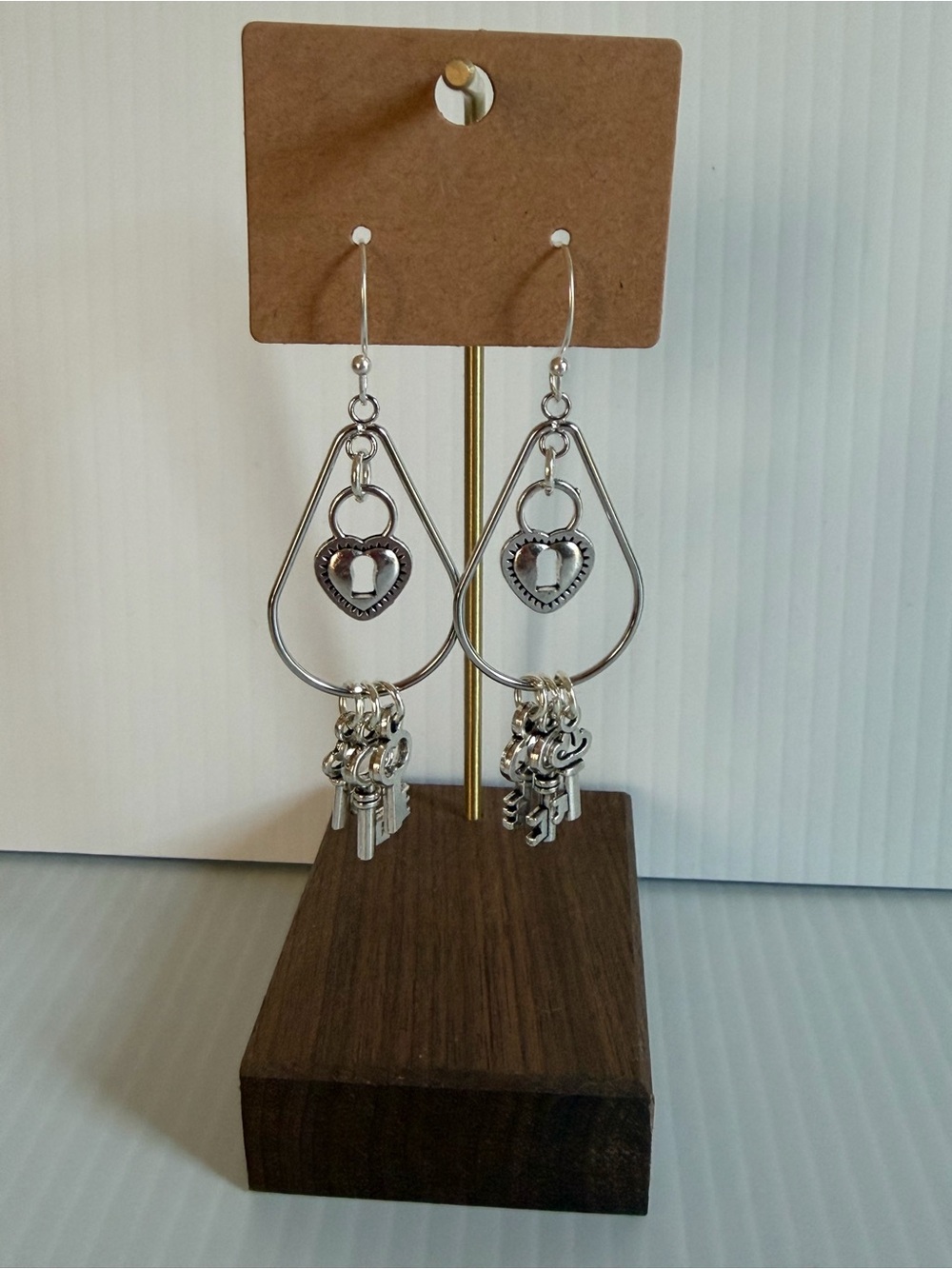 Silver Heart & Key Dangle Earrings